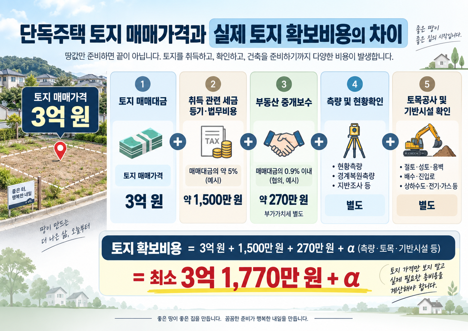 단독주택 토지 구입비용과 토지 확보비용