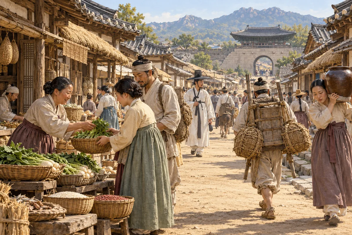 1823년 조선시대 생활을 재현한 한양 장터와 상인들